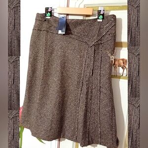WITCHERY🐞ItalyTweed Neutral Brown Asymmetrical A-Line Midi Skirt Sz: 14